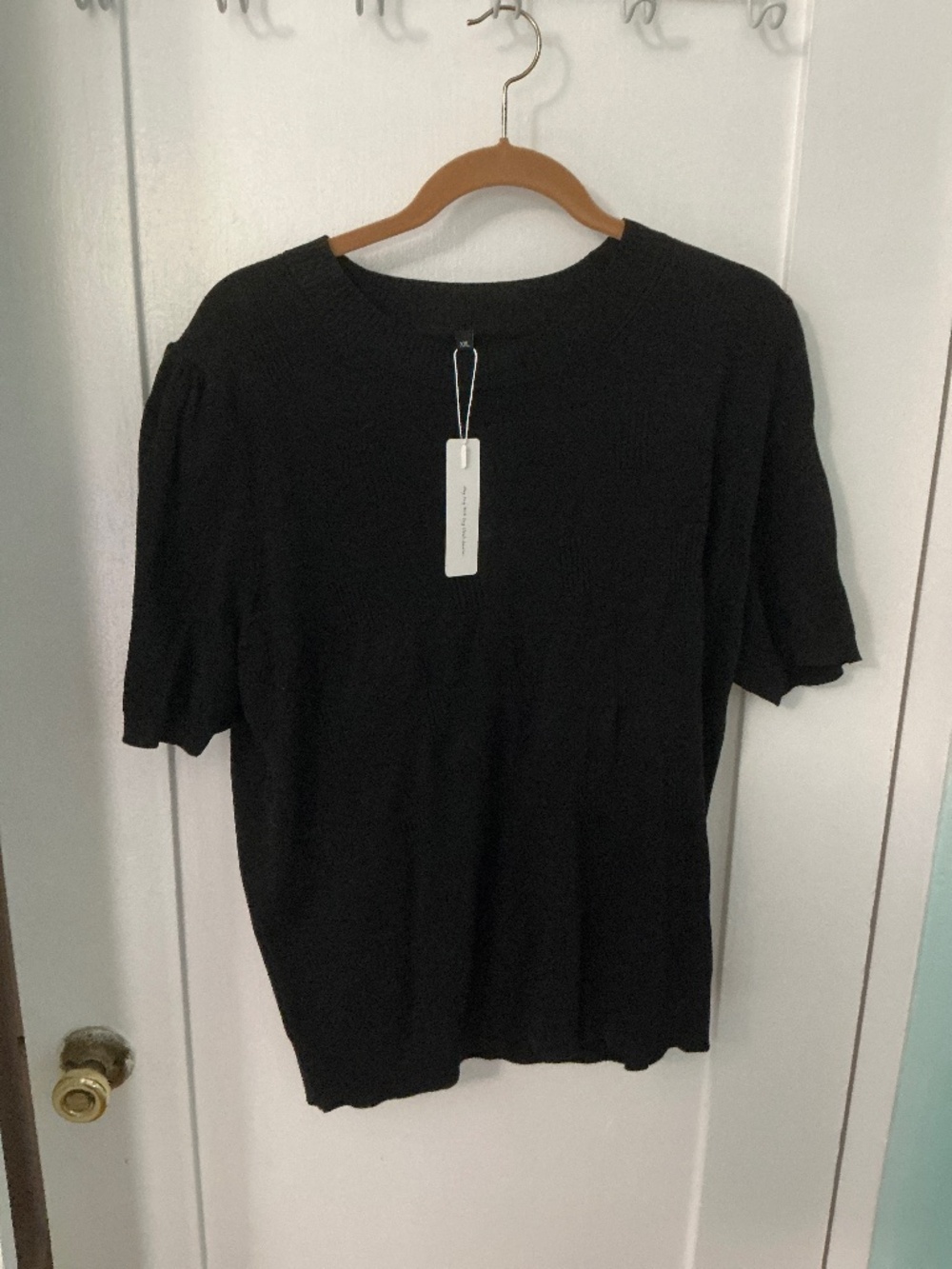 NWT Black Knit Sweater XXL | Chic Puff Sleeve Short Sleeve Pullover